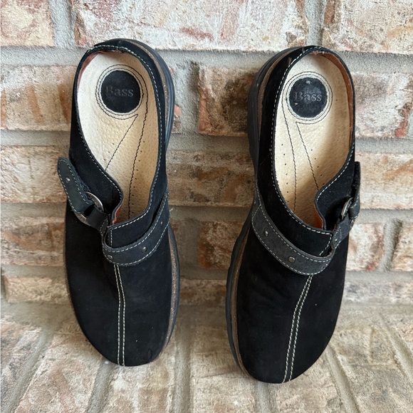 Bass Leather Black Suede Cork Mules - Picture 2 of 3